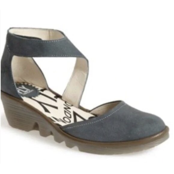 FLY LONDON Piat Wedge Suede Sandals in Forest Green Grunge Edgy Boho 7.5 - 8 - Picture 1 of 13